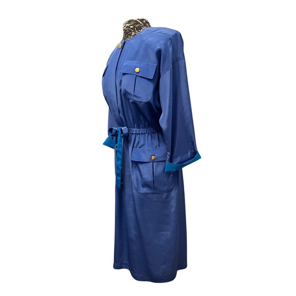 Vintage 90s Dress‎ Leslie Fay Midi Belt Pockets Satin Blue Retro Long Sleeves 10 - Picture 16 of 16